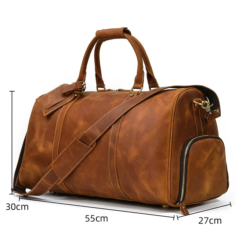 Brown leather weekend bag, durable design for travel adventures