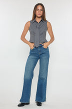Shop ENJEAN women's wide-leg jeans in blue denim for casual wear