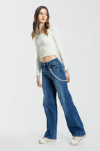 Shop ENJEAN women's wide-leg jeans in blue, perfect for casual outings