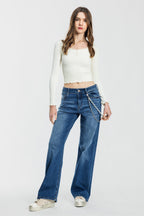 Women's blue wide-leg jeans for casual everyday wear