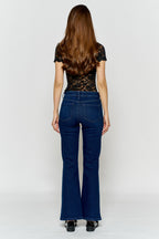 Women's dark blue wide-leg jeans for casual outings
