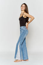 Women's wide-leg jeans with embroidered side panels for casual style