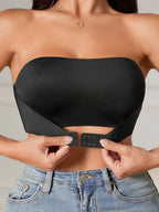 Women's strapless seamless bra in black, ideal for smooth layering